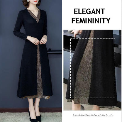 Lady’s Temperament Fake 2-piece Long-sleeve Dress