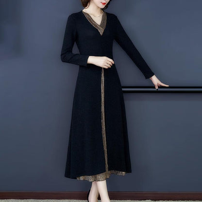 Lady’s Temperament Fake 2-piece Long-sleeve Dress