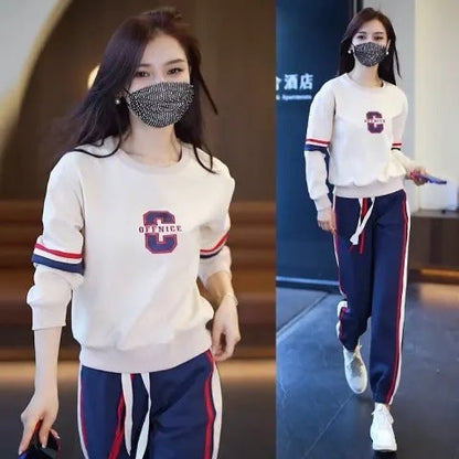 Fashion Casual Long Sleeve Round Neck Loose Sweatsuit Set