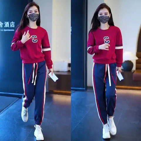 Fashion Casual Long Sleeve Round Neck Loose Sweatsuit Set