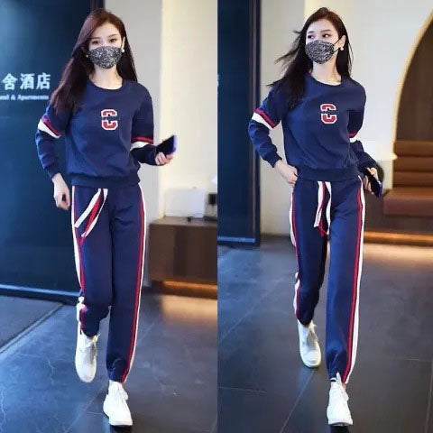 Fashion Casual Long Sleeve Round Neck Loose Sweatsuit Set