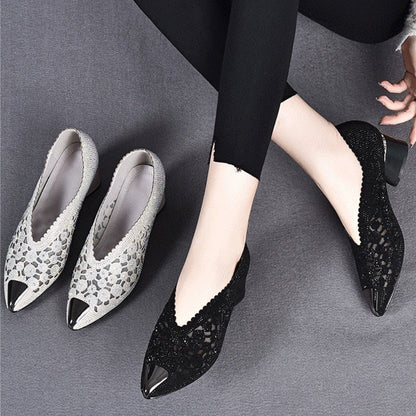 👡🎁💥Hollow mesh sandals with rhinestone and chunky heel ✈️Kostenloser Versand✈️🔥🔥
